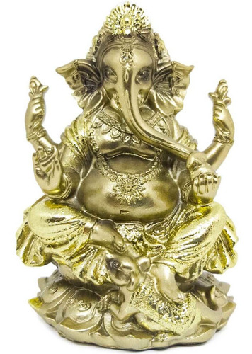 Estátua Ganesha Enfeite Decorativo Zen Sabedoria Estatueta Cor Dourado Ganesha