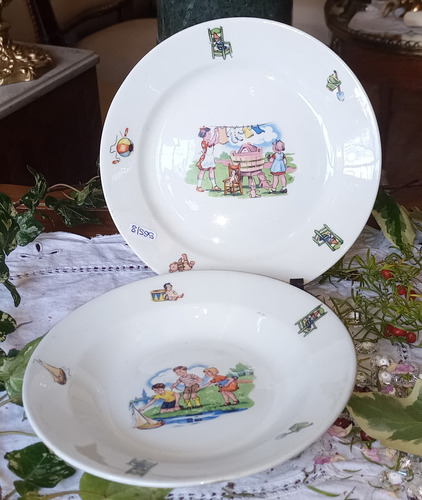 Antiguos Platos Niños Porcelana England Hondo Y Playo N565