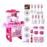 Cocinita Infantil Para Niñas Con Luz Y Sonido 24 Pcs Rosa