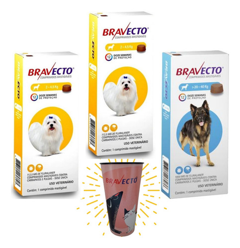 Combo Bravecto Antipulga Carrapato 2 - 2a4,5kg + 1 - 20a40kg