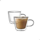 Set 2 Tazas Café Tipo Bodum Doble Vidrio Pared Asa Latte