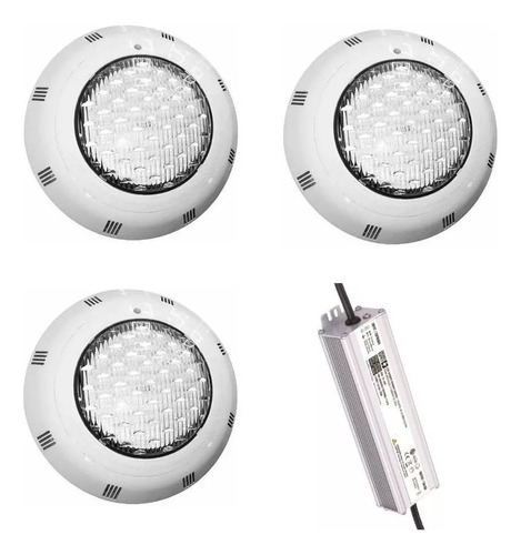 Pack 3 Foco Led 18w Para Piscina + Fuente De Poder 12vdc 75w