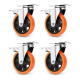 Set 4 Ruedas Giratorias Con Freno 3 Pulgadas Naranja Pvc