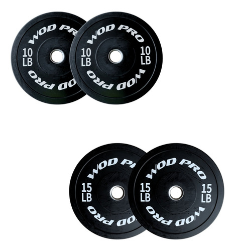 Paquete Bumpers Set Discos De Goma 50 Lbs Crossfit Wod Pro® Color Negro