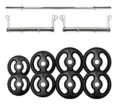 Kit Musculação 40 Kg Com 4 Barras Oca E Anilhas