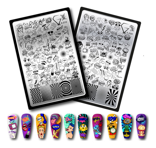 Set 10 De 2 Placas Para Estampar Uñas Stamping Plate