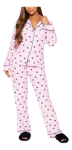Conjunto De Pijama A Rayas Con Estampado De Corazones Para M