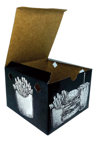 Embalagem Caixa Box Para Hambúrguer Artesanal Preto P 200 Un