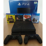 Console Sony Playstation 4 Fat 500gb (cuh-1214a) - 2 Controles Dualshock 4 - God Of War Iii,god Of War Ragnarök, Cyberpunk 2077 E Death Stranding