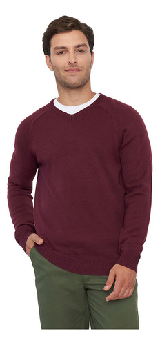 Sweater Hombre Grueso V-neck Burdeo Corona