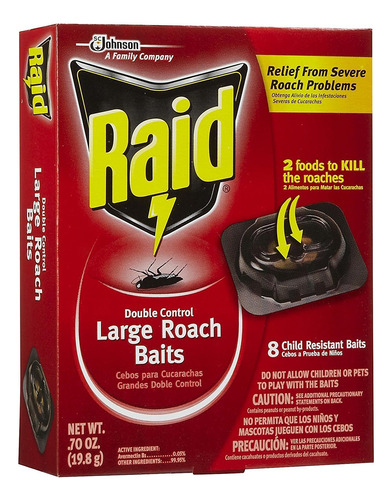 Raid Doble Control, Cebos Grandes Para Cucarachas, 8 Ct (paq