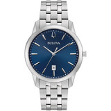 Relógio Bulova Masculino Classic Sutton Slim 96b338 Azul Cor Da Correia Prata Cor Do Bisel Prata Cor Do Fundo Azul