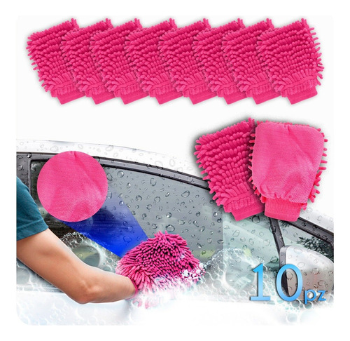 Pack 10 Guantes De Microfibra Multiusos Lavado Auto Limpieza Color 10 Rosa