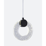 Lustre Luminária Pendente Led Argola Cristal 15cm 5w Preto