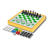 Jogo De Mesa Kit 4 Em 1 Clássicos Xadrez Dama Ludo Trilha