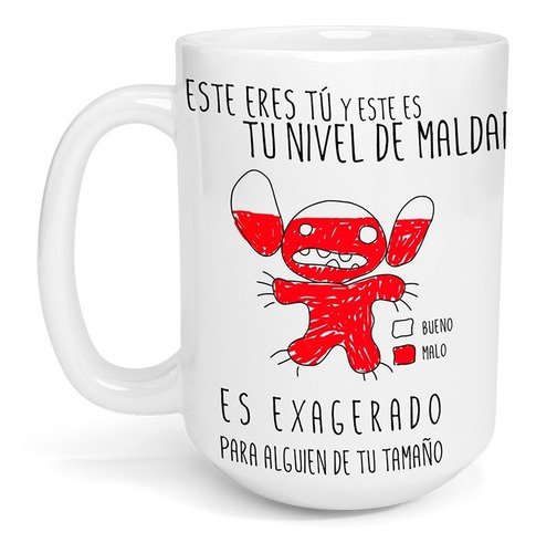 Taza Cerámica Gigante 425 Ml Stitch Nivel De Maldad