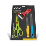 Set 4 Piezas Utensilios Cocina Colores Acero Inoxidable Kok