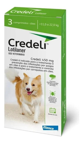 Comprimido Antiparasitário Para Pulga Elanco Credelio Para Cão De 11kg A 22kg Cor Verde