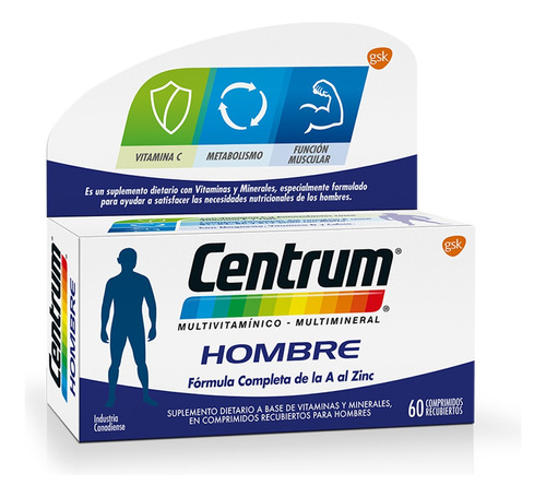 Centrum Hombre Multivitamínico Multimineral Suplemento 60c Sabor S/sabor