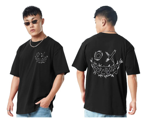 Remera Cara Demonio Oversize Negra - Unisex Tendencia Moda