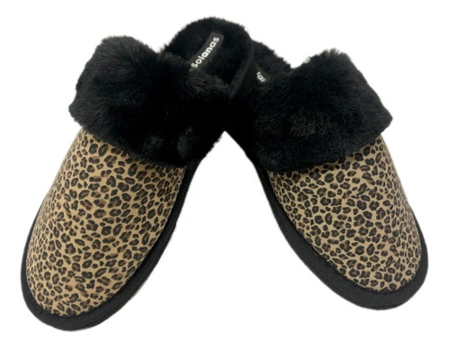 Pantuflas Mujer, Chinelas, Negras Animal Print