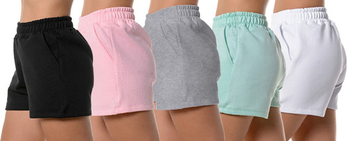 Kit 05 Shorts Feminino Curto Bermuda Moletom Bolsos Fitness 