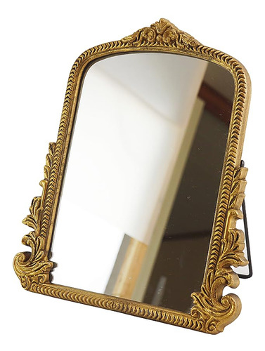Espejo De Mesa De Maquillaje Vintage Dorado, Marco De Madera
