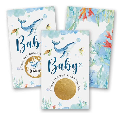 Skuhyyg 50 Baby Shower Scratch Off Game, Ocean Neutral Boy .