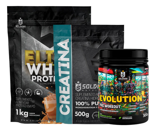 Kit:elite Whey 80% 1kg+creatina 500g+prétreino Evolution300g