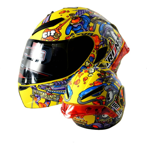 Casco Moto Abatible Iron Racing Dot Street Style Amarillo 