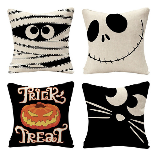 4pcs Funda De Almohada Halloween, Blanco Y Negro