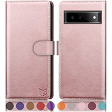 Funda Cartera Para Google Pixel 6 Pro 5g Rosa Dorado Pu Piel