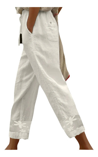 Pantalones Para Mujer, Bolsillo En Barbecho, Cintura Elástic