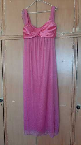 Vestido Fiesta Largo Color Rosa Con Brillo Forro Interno M