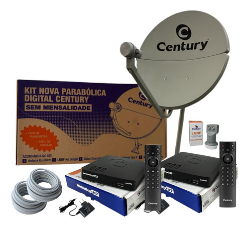 Antena Parabolica 60cm C/ 2 Midiabox B5 Ku Duplo,5g Century