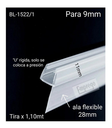 Burlete Para Mampara Y Vidrio Blindex De 9mm-ala 28mm(1.10m)