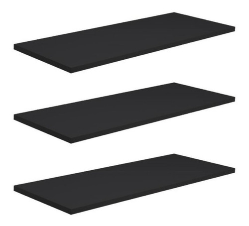 Kit 3 Prateleiras 120x25 Mdf Preto + Suporte Invisível