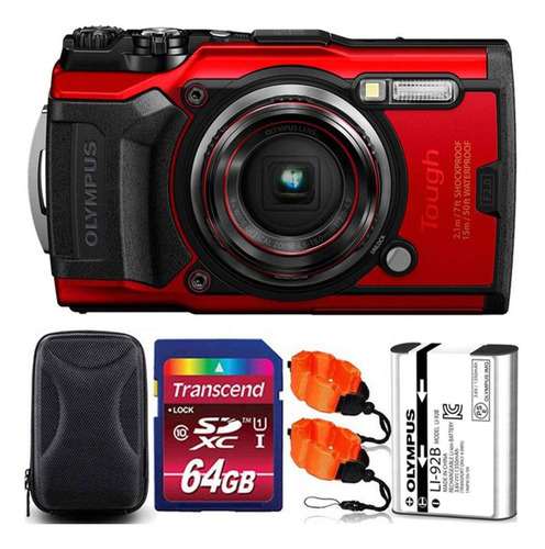 Cámara Digital Olympus Tough Tg-6 Roja Con Accesorios