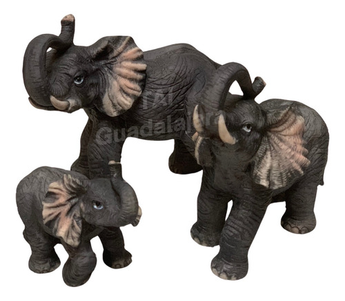 Trio De Familia De Elefantes Resina Decorativo Artesania