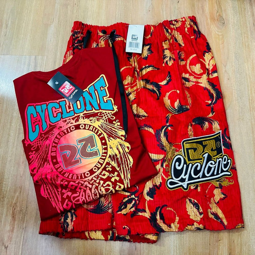 Kit Vermelho Bermuda Cyclone Veludo Verão + Camiseta Maloka