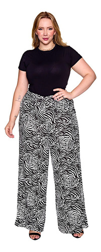 Calça Pantalona Feminina Plus Size Animal Print Premium
