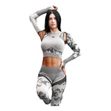 Conjunto Deportivo Licra Top Crop Manga Larga Mujer 