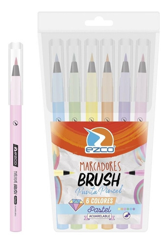 Marcador Ezco Brush Pastel Punta Pincel Lettering X6 Colores