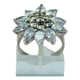 ¡anillo Girasol Con Circones Y Strass, Plata Elegante!