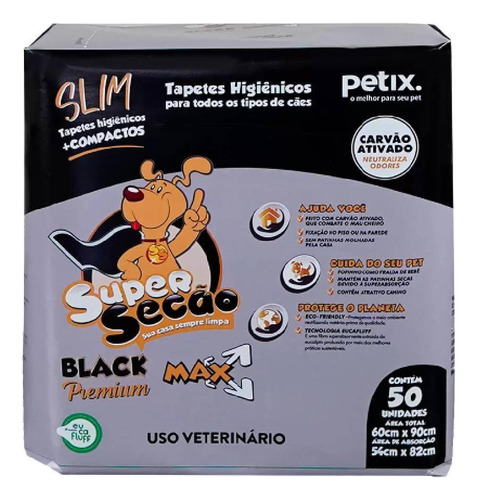 Tapete Higiênico Super Secão Black Premium Slim 50 Unidades