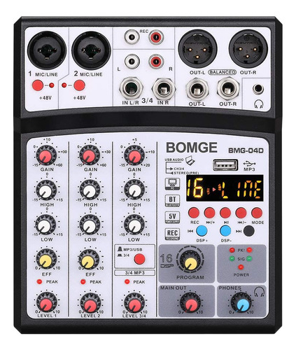 Bomge Consola Mezcladora De Sonido Portatil Bluetooth De 4 C