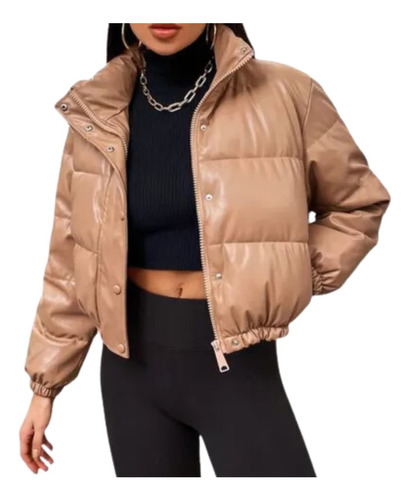 Jaqueta Feminina Puffer Couro Acolchoada Forrada Curta Frio