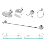 Kit Acessórios Banheiro Inox Lavabo Conjunto +2porta Shampoo