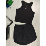 Conjunto Feminino Canelado Cropped E Short