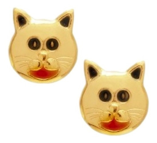 Aritos Oro Rose 18k Laminado Gatito Infantil Nena Niña Aros